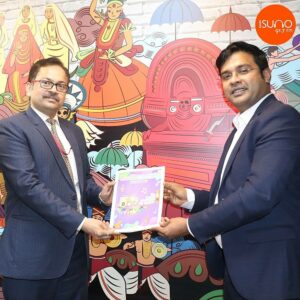 Handing over the Annual Newsletter of Radio Olive and Radio Suno to Hemant K. Dwivedi, First secretary of Indian embassy,Qatar.